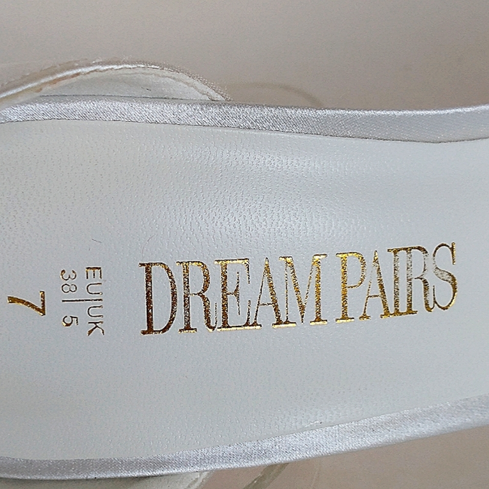 Like New Dream Pairs White Satin Stiletto Dress Sandals with Detachable Bow - Picture 8 of 15